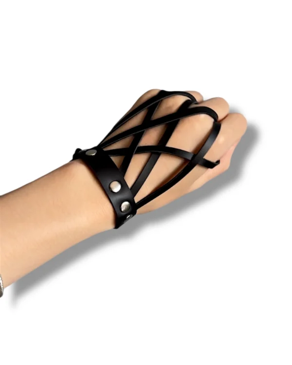 Artisan leather bracelets with interlaced design on the palm