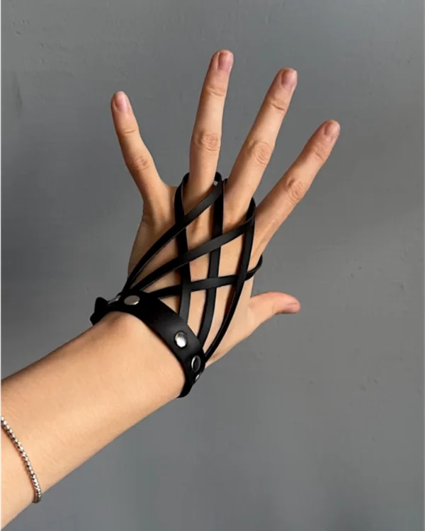 Leather hand bracelets with criss-cross straps