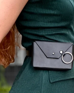 Minimalist leather waist bag with belt