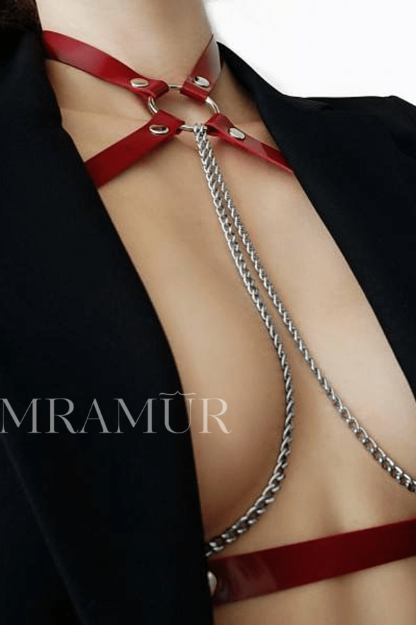 leather chest open harness with chain