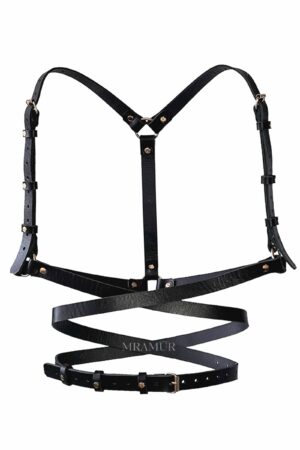 Harness with long cross waist belt